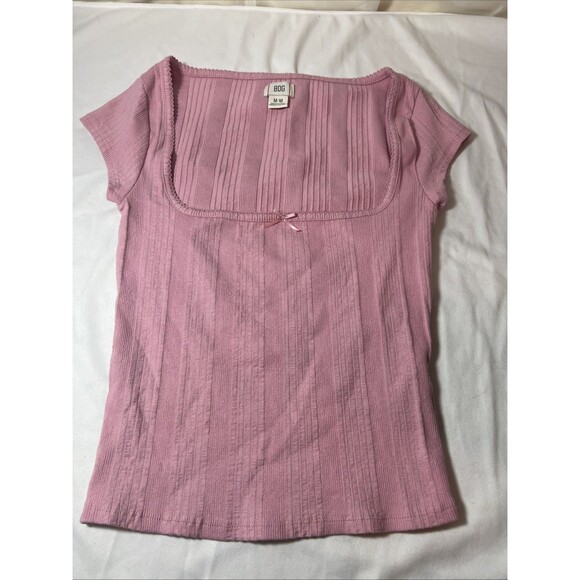 Urban Outfitters Tops - BDG Urban Outfitters Olivia‎ Picot Square Neck Baby Pink Short Sleeve Top Medium
